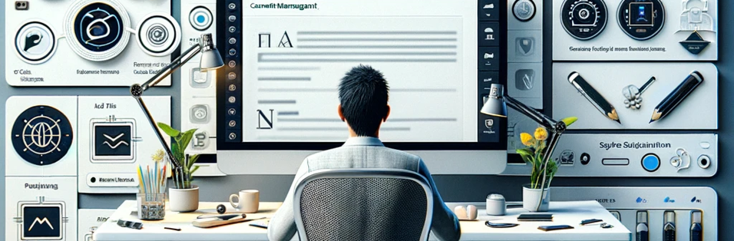 A content author sitting in front of a huge content authoring admin interface